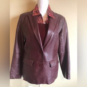 Burgundy Leather Blazer, Size 8 - image 1